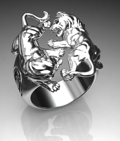 Silver lion men ring