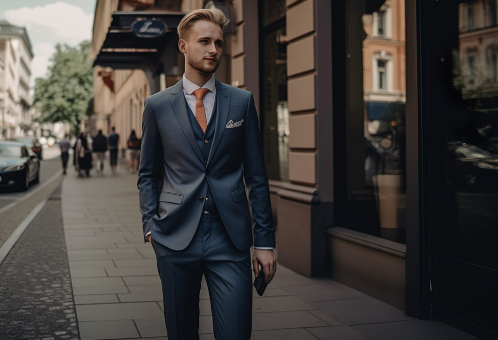 young sharp dressed 3-piece suit man walking the street