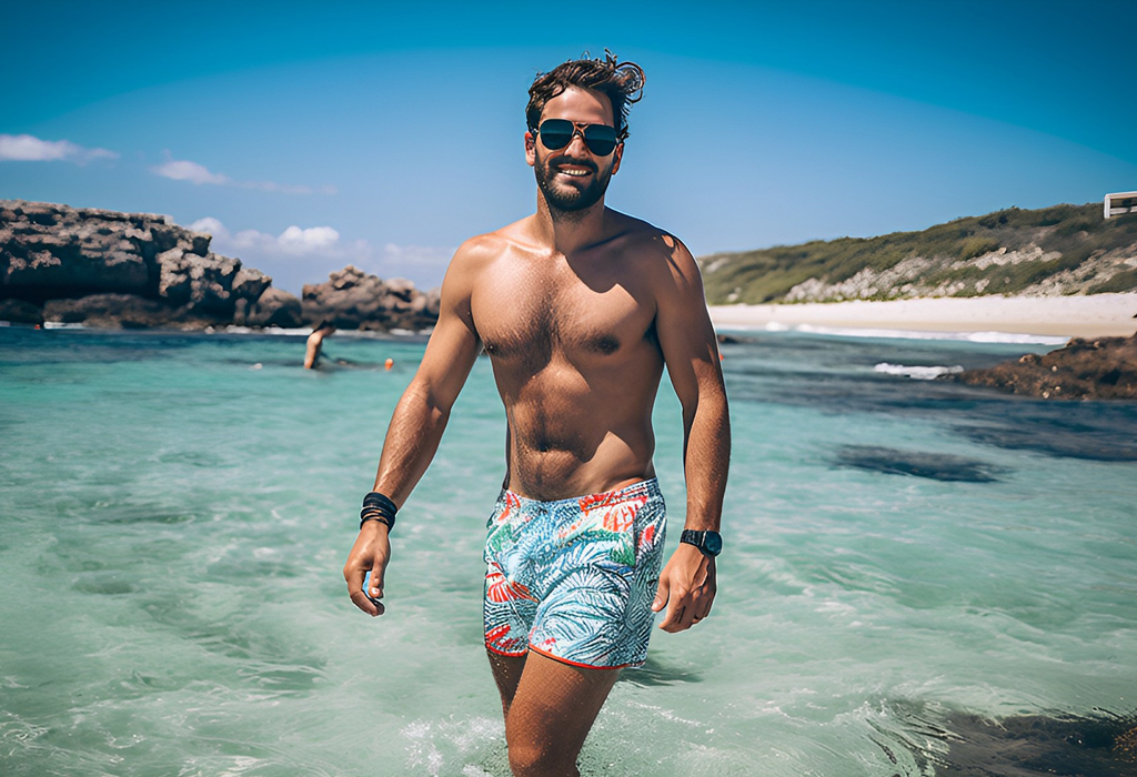 man wearing swimwear on the beach
