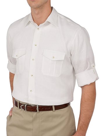 Paul Fredrick Men's 100% Linen Straight Collar Sport Shirt