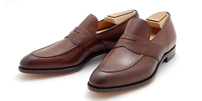 classic penny loafer slip on shoes in brown color