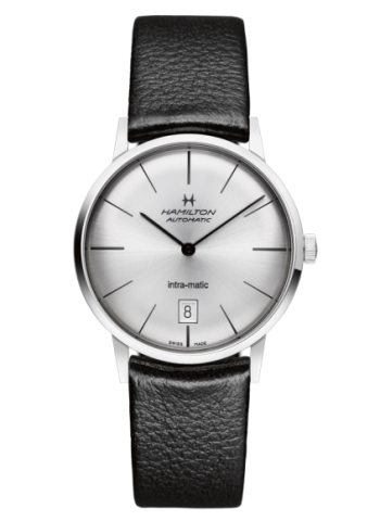 men's dress watch Hamilton Intra-Matic Silver Dial Leather Mens Watch H38455751