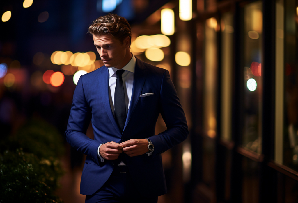 guy wearing mightnight blue suit