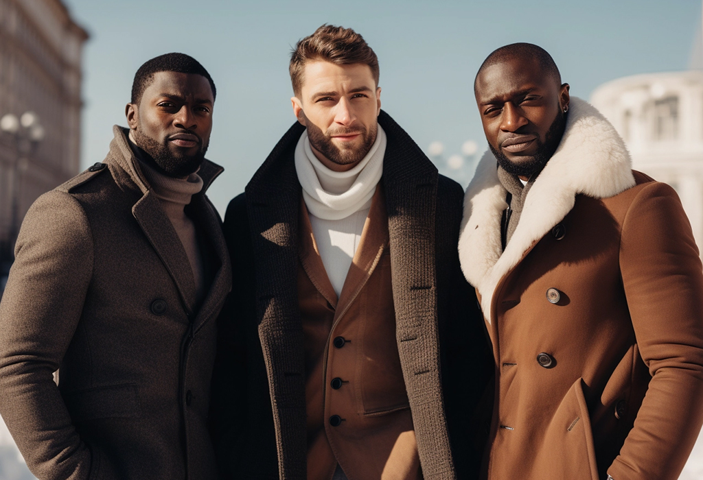 men wearing various winter jackets