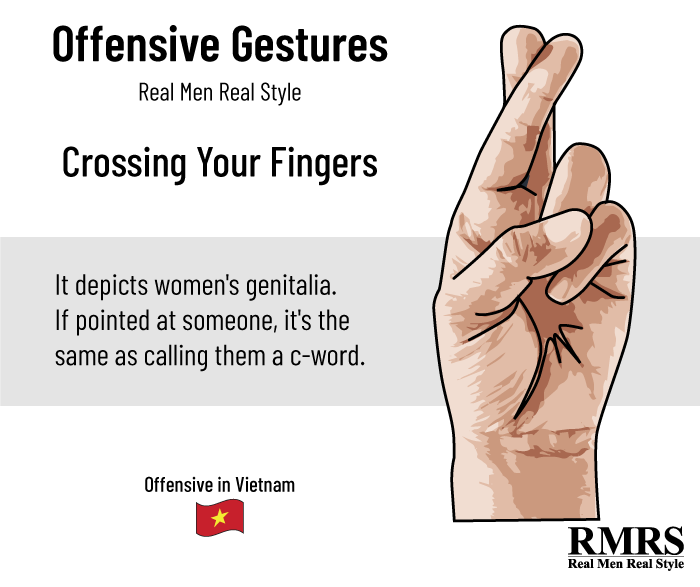 offensive gesture crossed fingers infographic