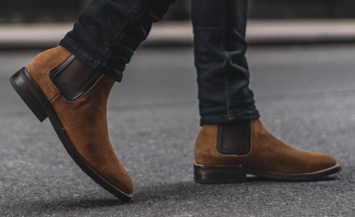 wearing suede chelsea boots