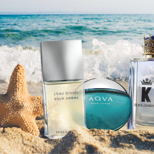 men's summer fragrances on a beach