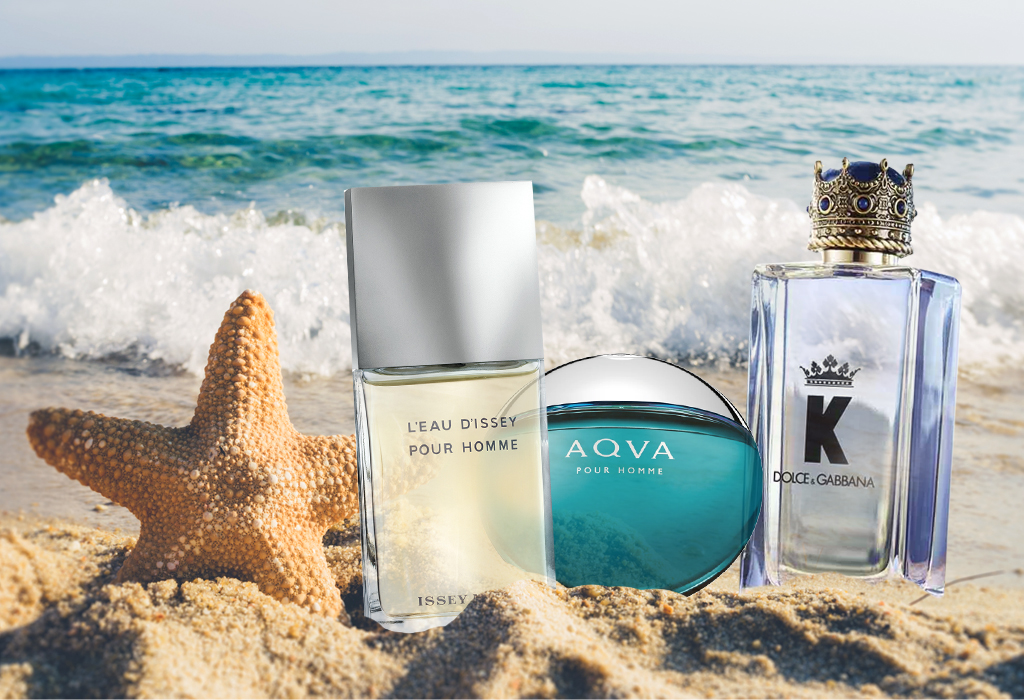 men's summer fragrances on a beach - men's summer style
