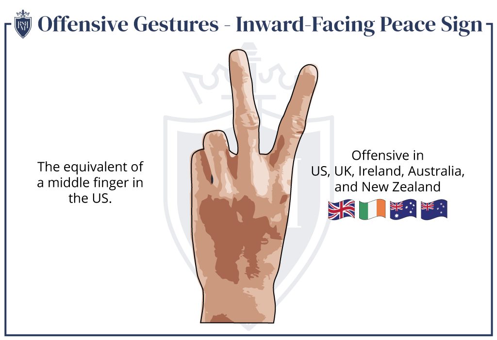 inward facing peace sign rude hand gesture