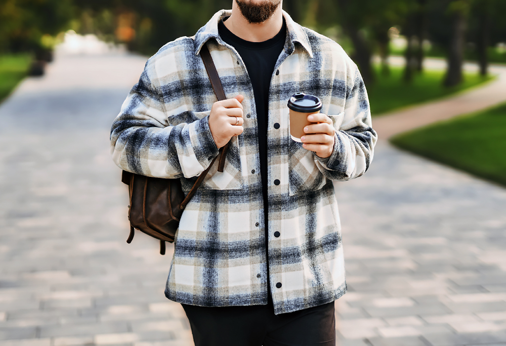 man wearing flannel overshirt with a t-shirt