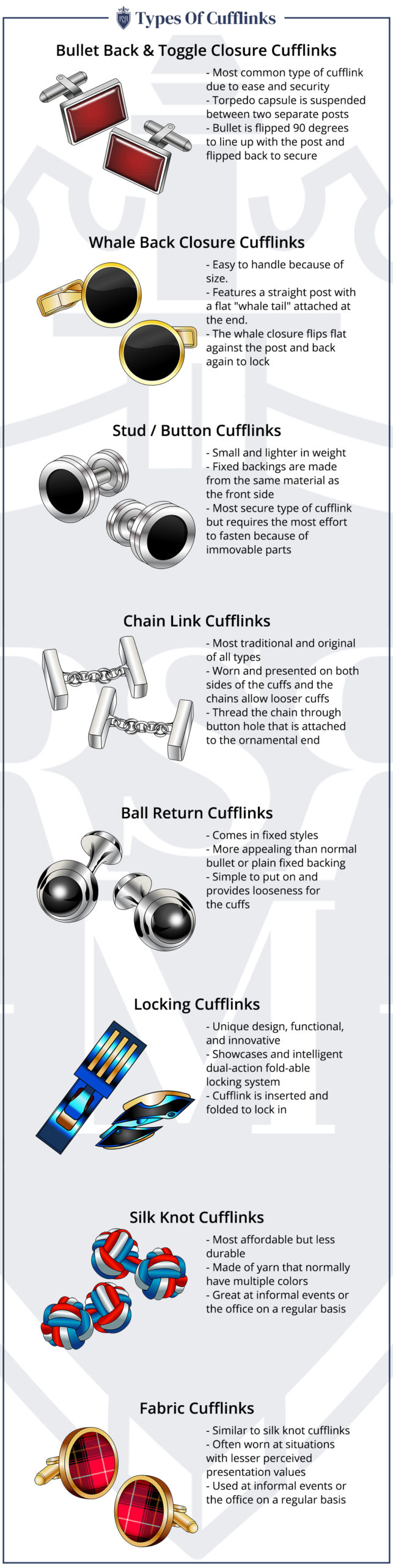 different types of men's cufflinks