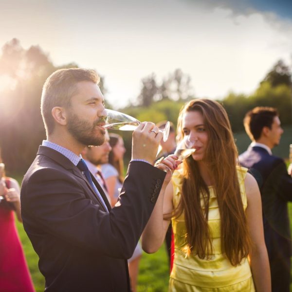 wedding guests drinking