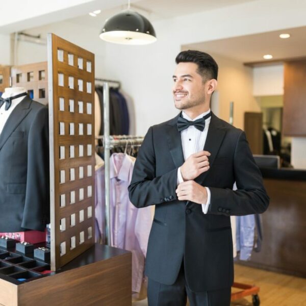 man renting tuxedo for wedding