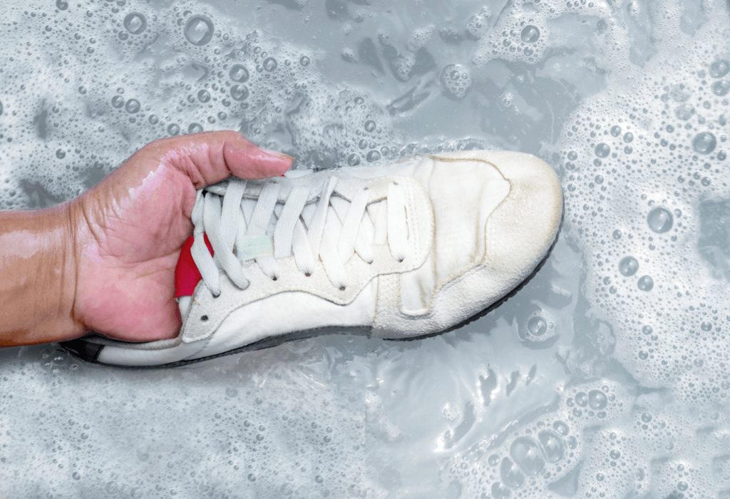 Sneakers being washed