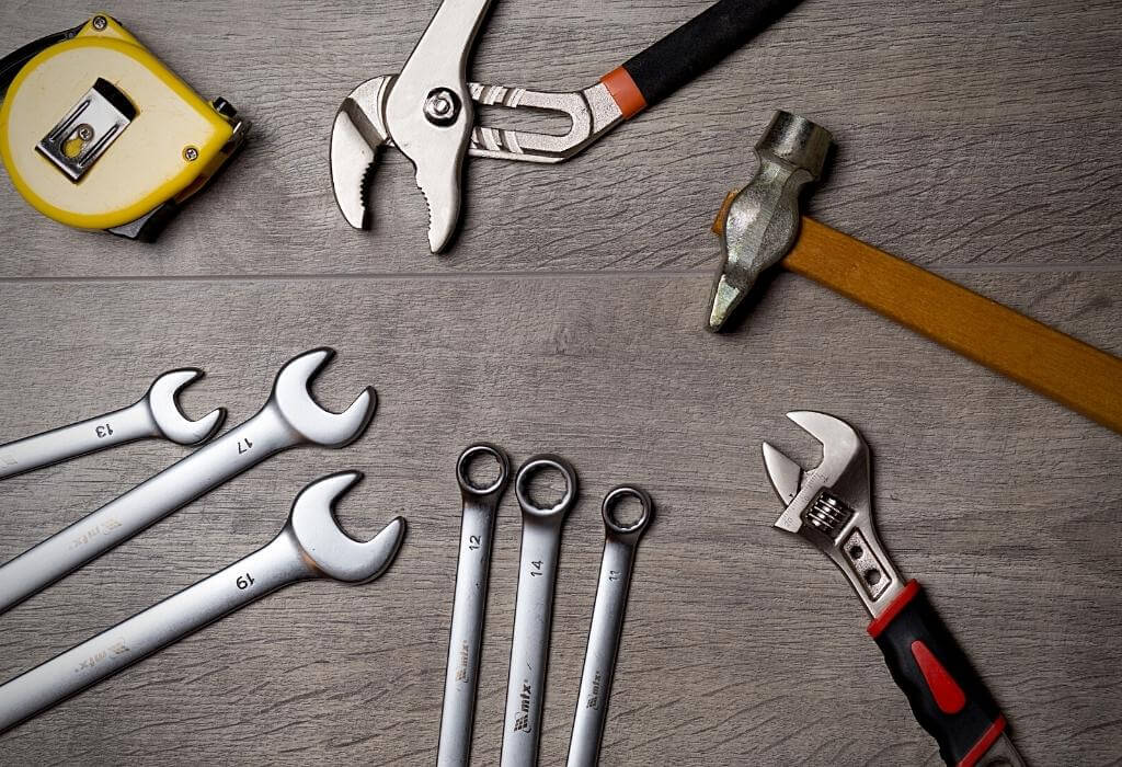 Tools on table - essentials for any man at home 