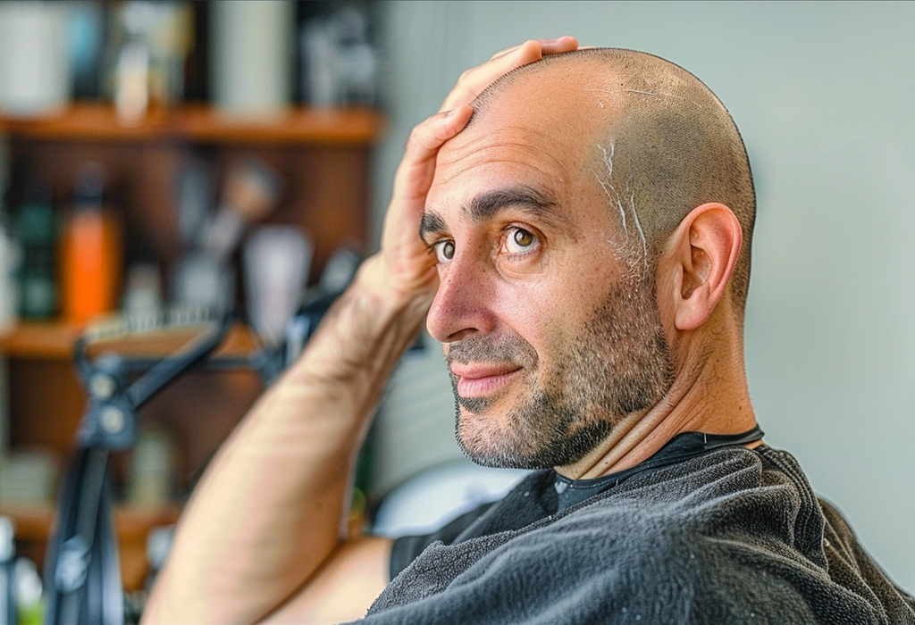Man Preparing his Head For Shaving bald