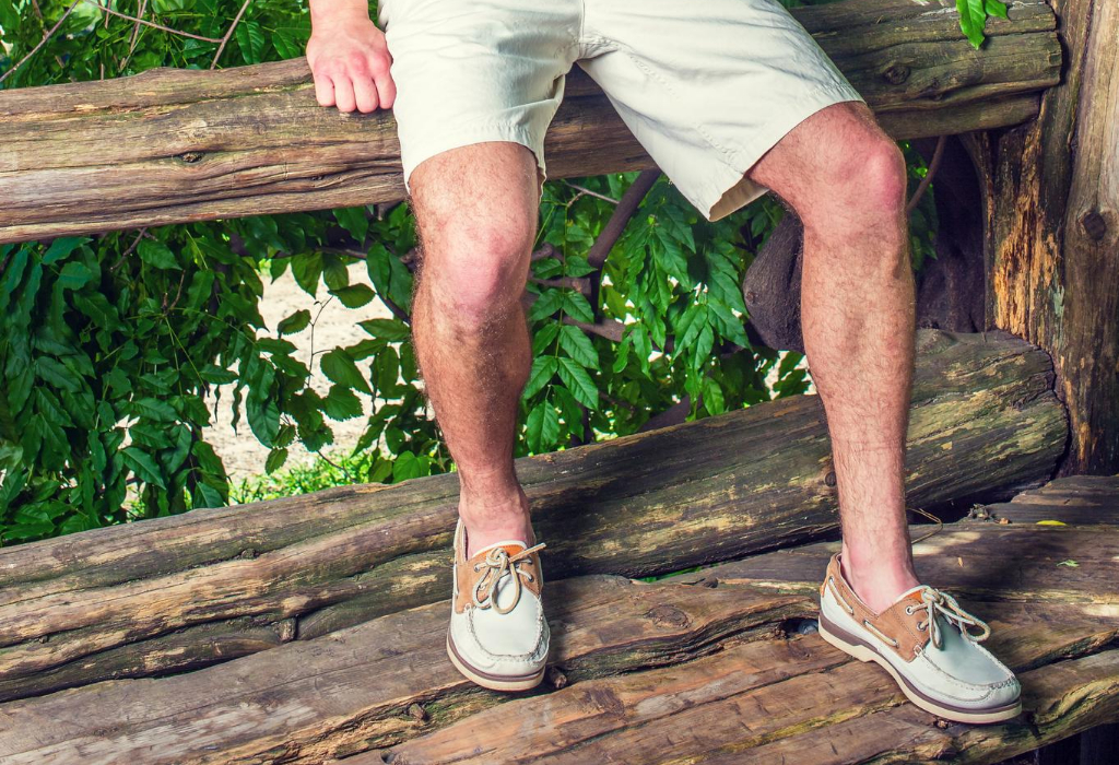 leather boat shoes and shorts