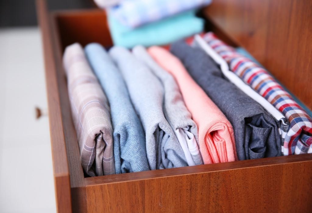 folded shirts in drawer