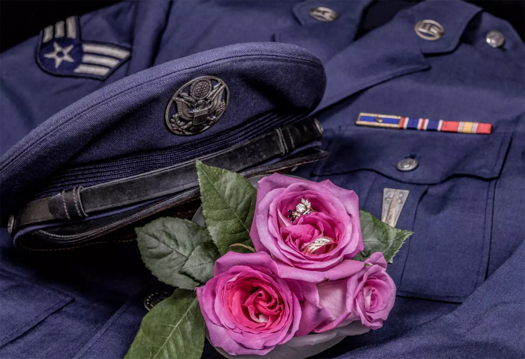 military uniform with roses ready for wedding