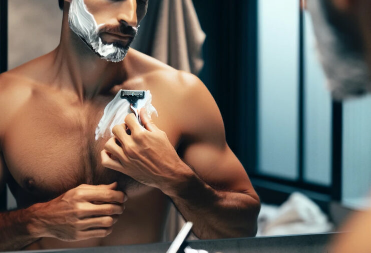 man shaving his chest