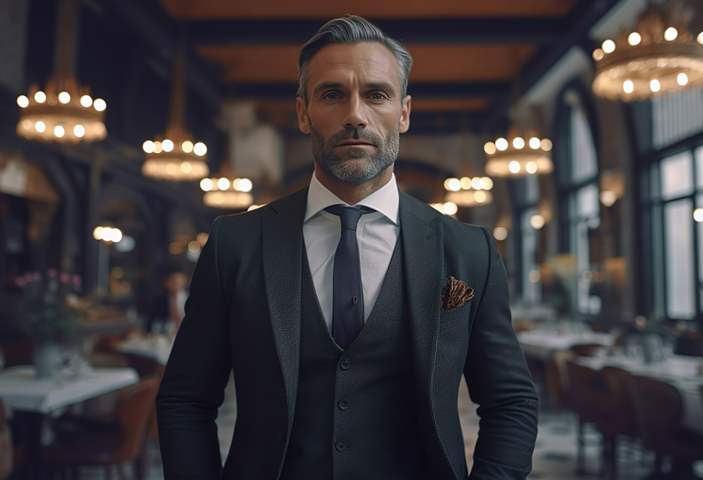 man wearing charcoal grey suit