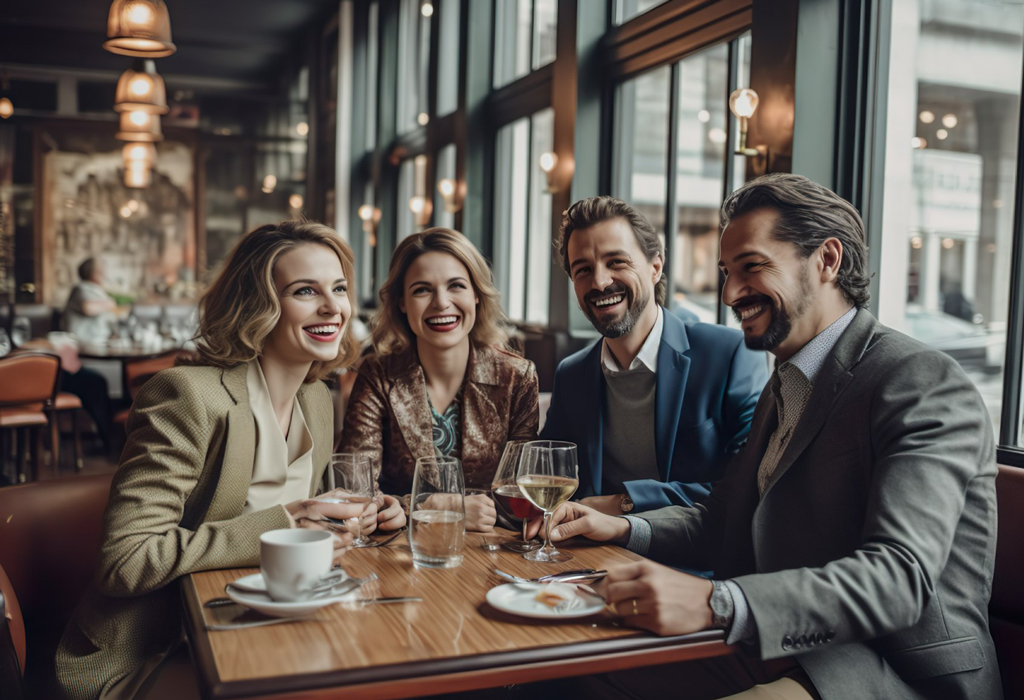 group of people happy at the restaurant 