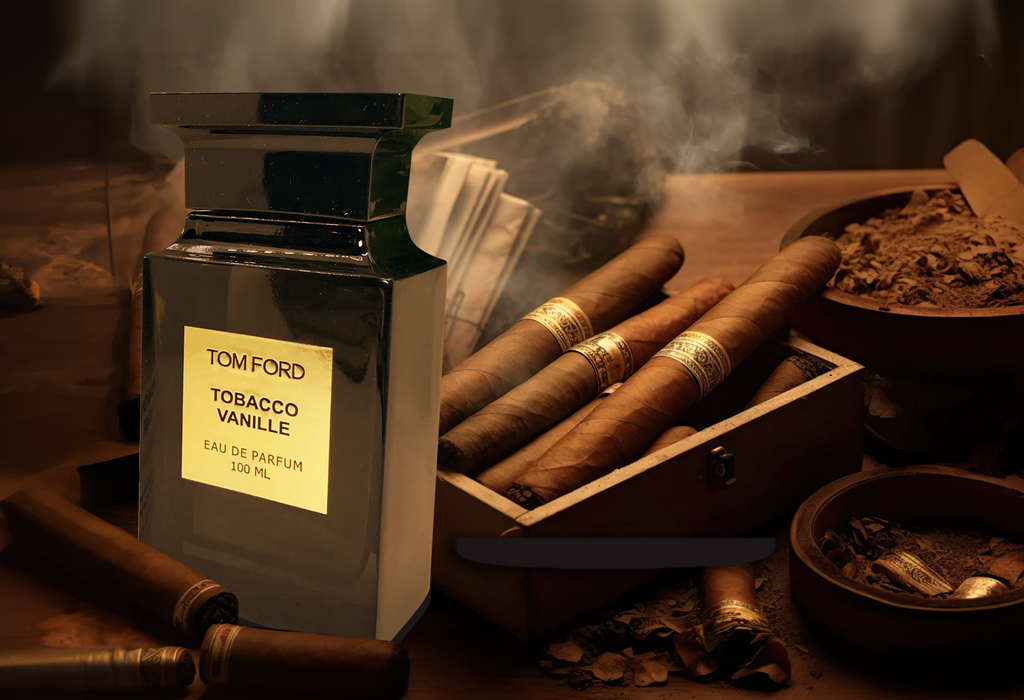 tom ford tobacco vanille with cigars and vailla powder