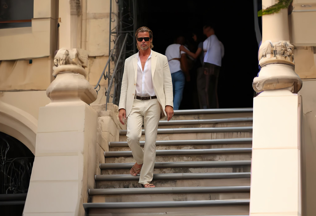 Brad Pitt trägt Sandalen