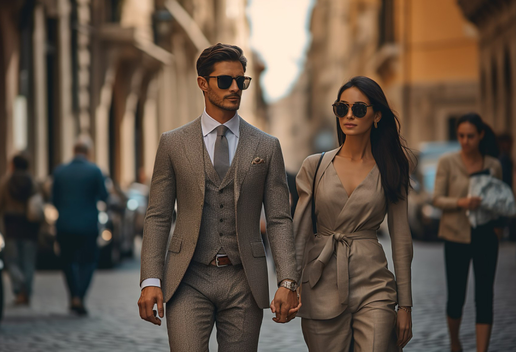 nice couple walking the street holding hands