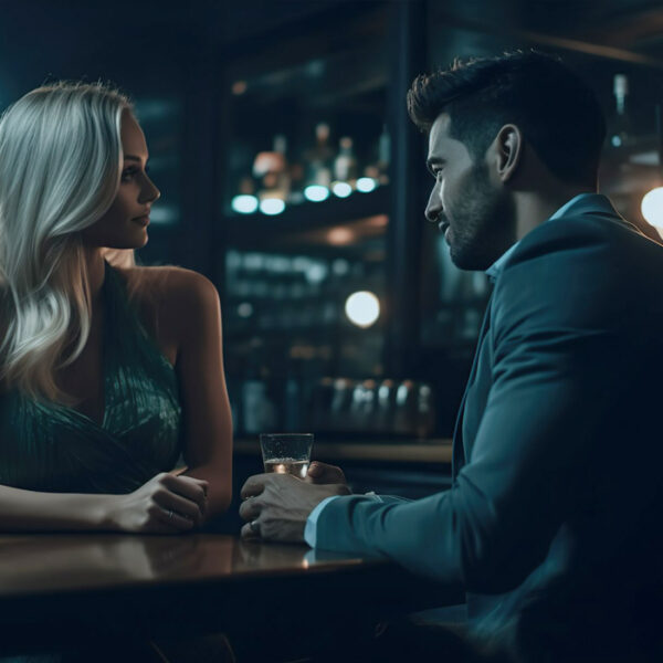 man and woman drinking in bar