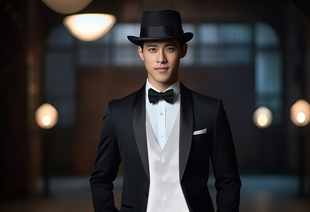 man wearing tuxedo and hat 