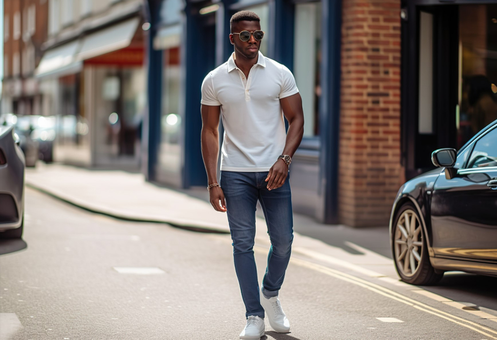 man wearing a white shirt and jeans