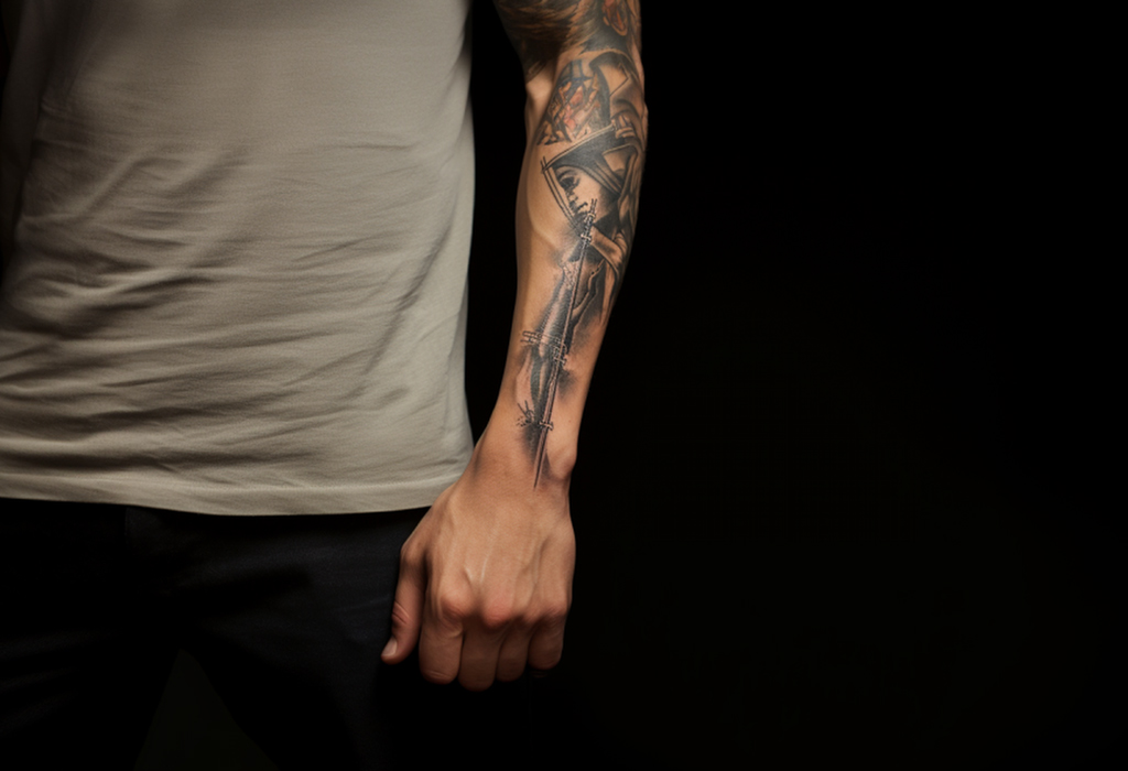 Men's forearm tattoo