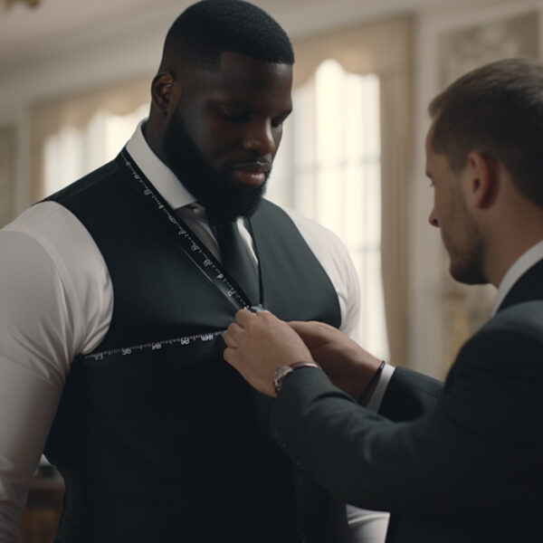 large man being measured by tailor