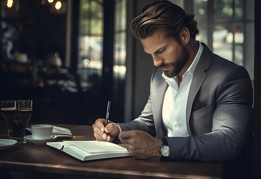 man in a suit - writing
