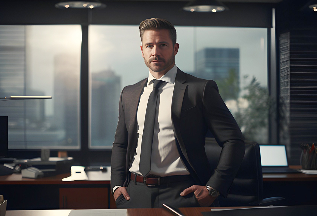 high value man standing in office