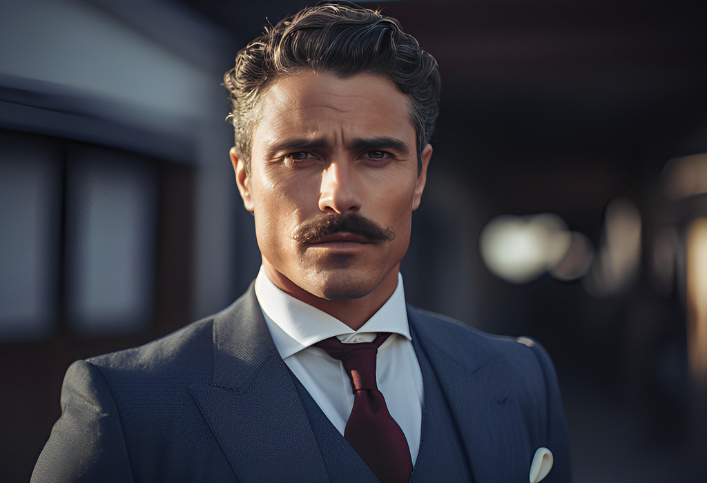 attractive man wearing mustaches