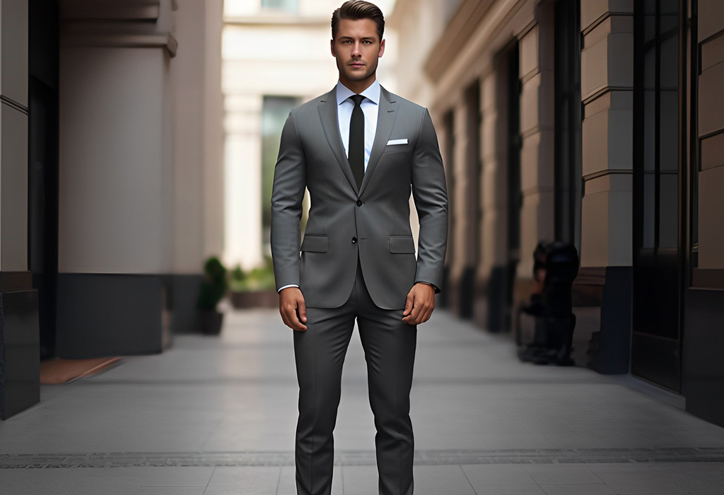 man in suit standing in powerful pose to attract women