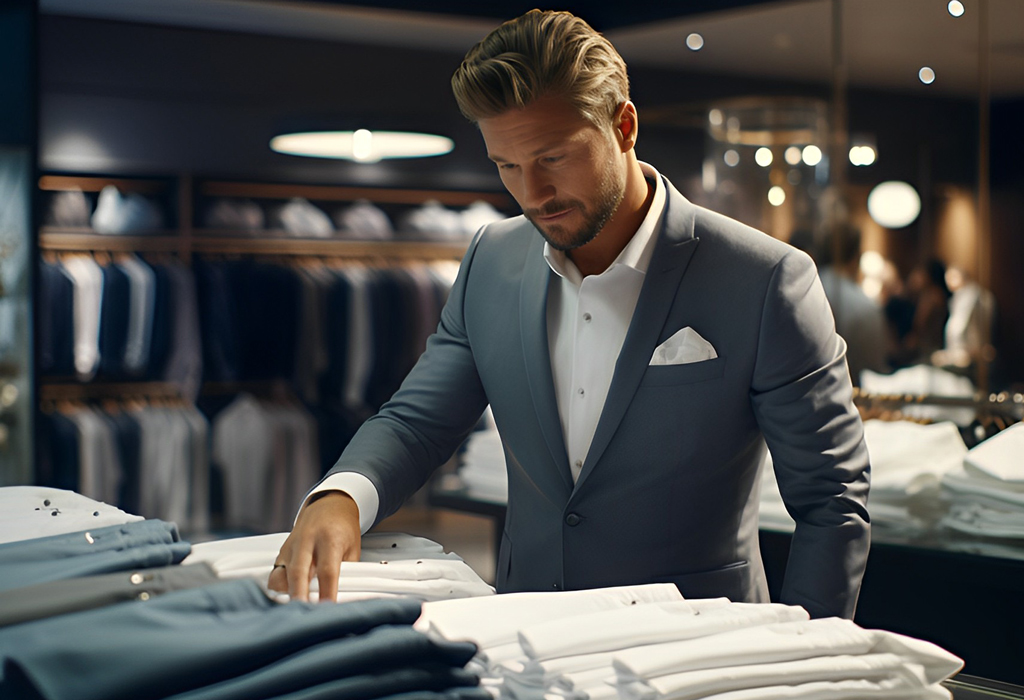 man choosing quality clothing