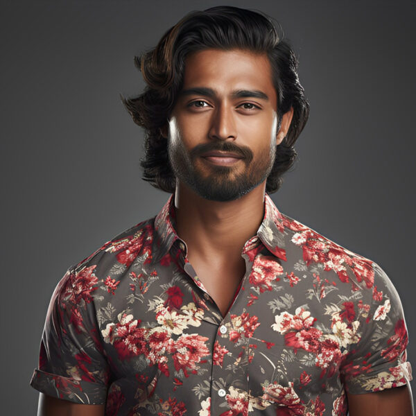 man wearing floral pattern shirt
