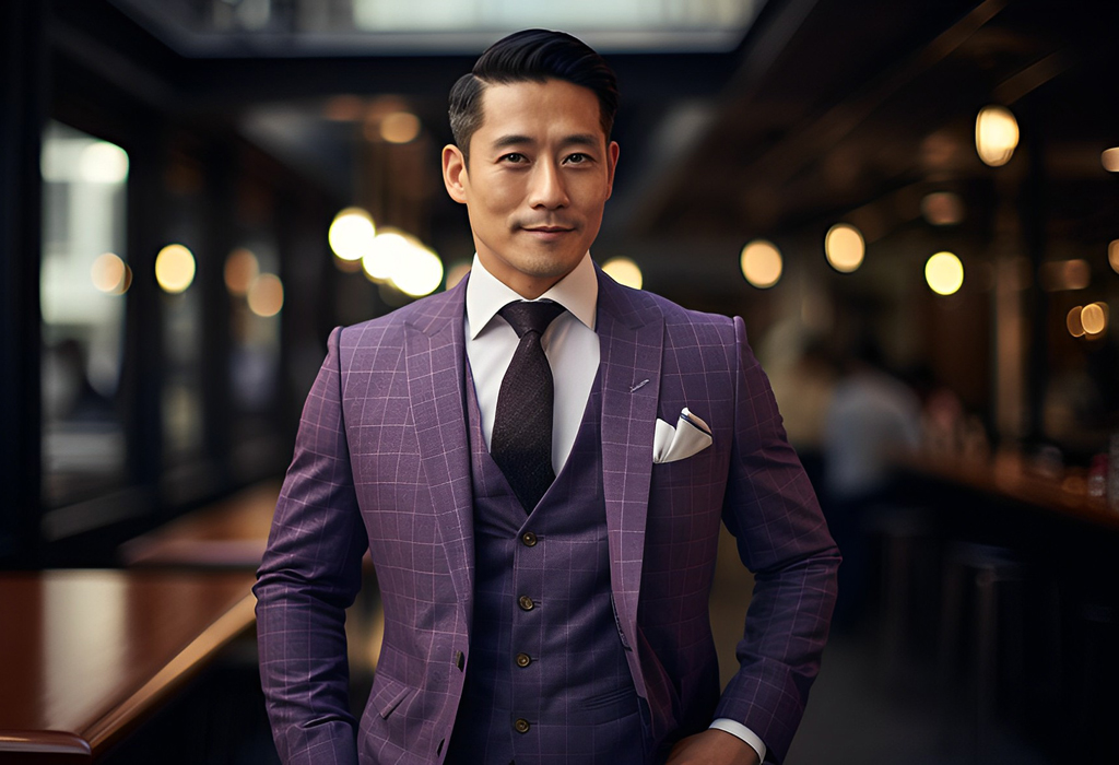 man wearing 3-piece suit and tie with 2 point fold pocket square