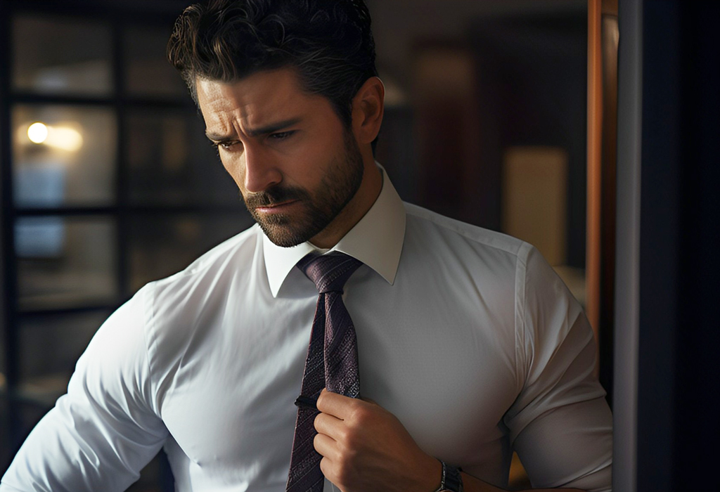 high quality ties are attractive, demonstrated by a man adjusting his smart outfit