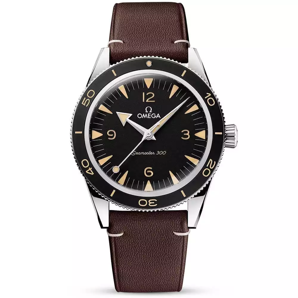Omega Seamaster 300 Black Dial Brown Leather Men's Watch