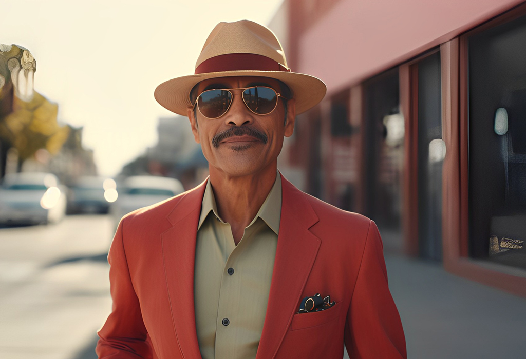 older hispanic man in hat and sunglasses looking cool