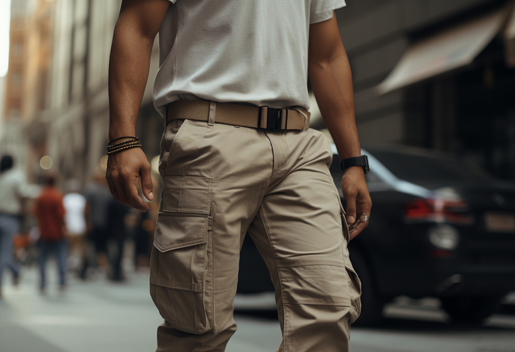 man wearing cargo pants with accessories