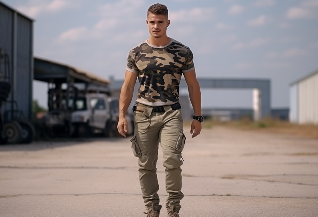 man wearing military outfit with cargo pants