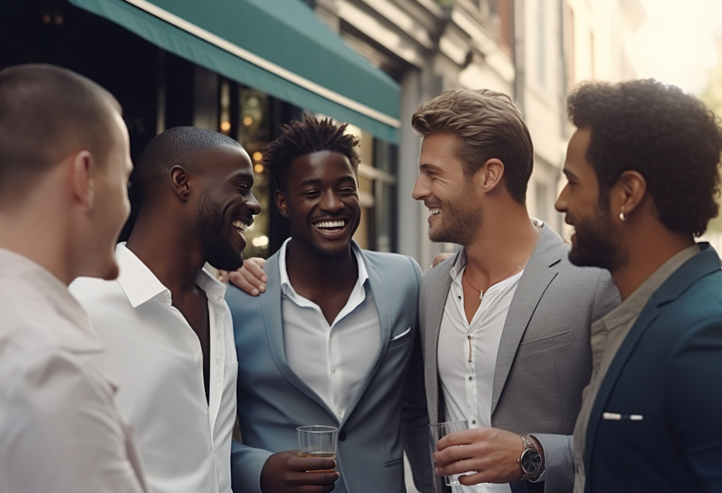 group of friends wearing no tie