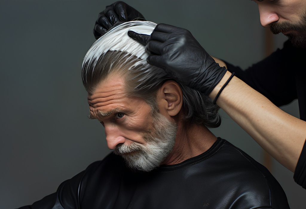 man dying hair in barbershop