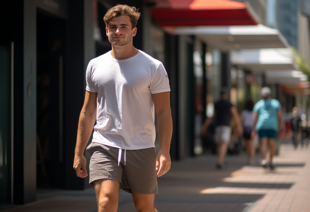 man wearing t-shirt with shorts