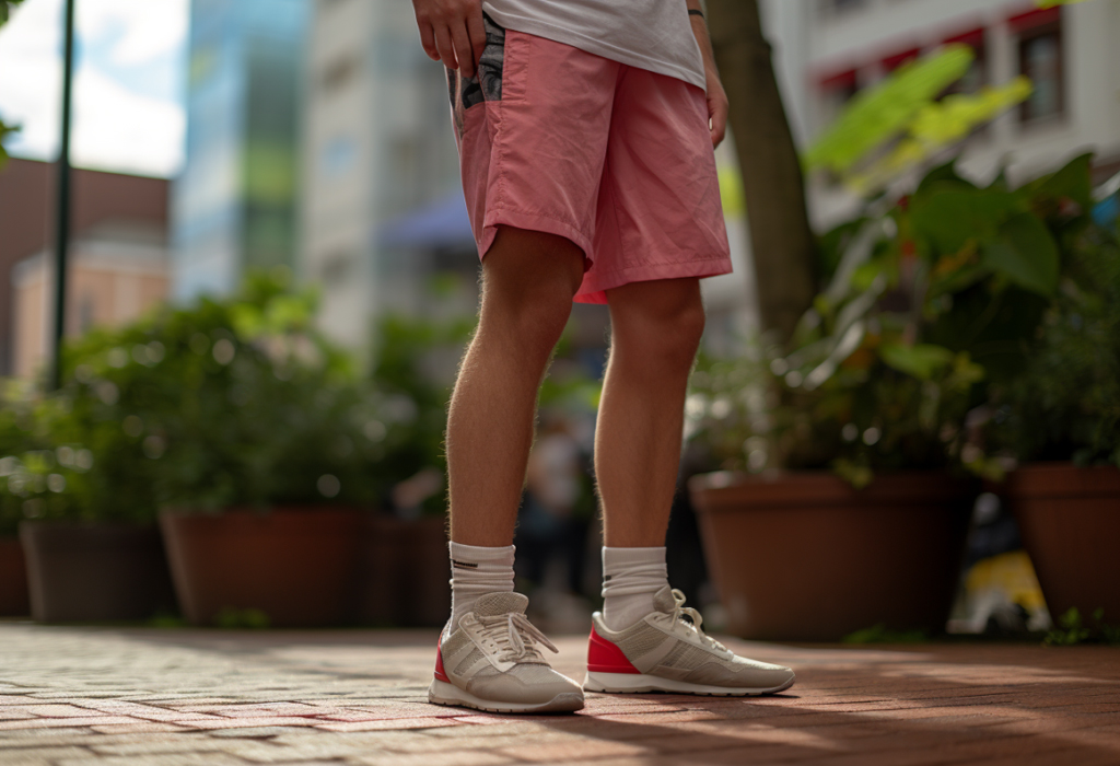 man wearing shorts with socks and shoes